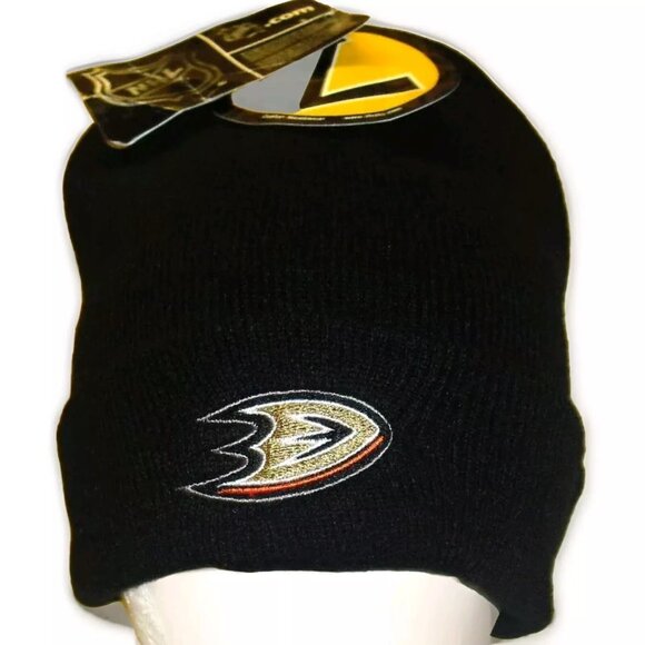 Anaheim Mighty Ducks Zephyr Mens Adult Black Cuffed Beanie Winter Hat New Nhl - Picture 1 of 2